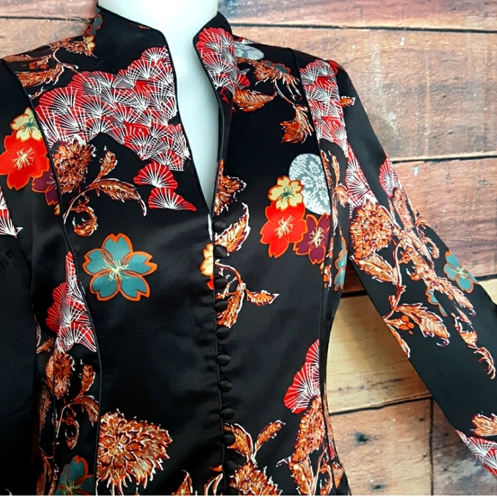 Vintage 100% Silk Japanese Style Mandarin Collar Blazer for Women - Psychedelic!